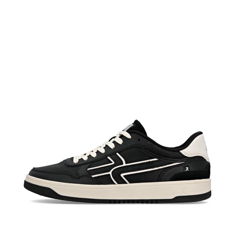 Schwarze Rieker Herren Sneaker Low U1900-00 mit einer strapazierfähigen Sohle. Schuh Außenseite.