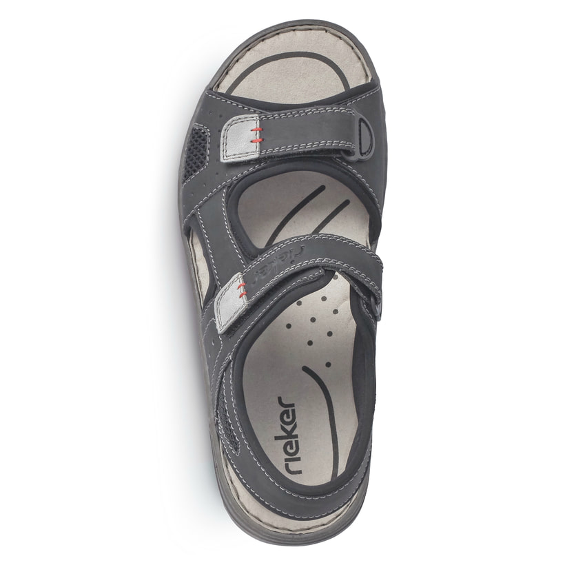 Schwarze Rieker Herren Trekkingsandalen 26156-02 mit einem Klettverschluss. Schuh von oben.