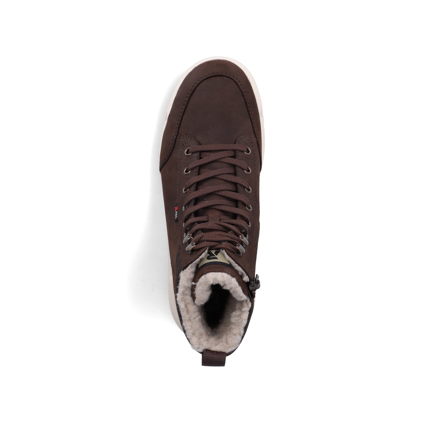 Dunkelbraune Rieker Herren Schnürstiefel U0071-25 aus Rauleder. Schuh von oben.