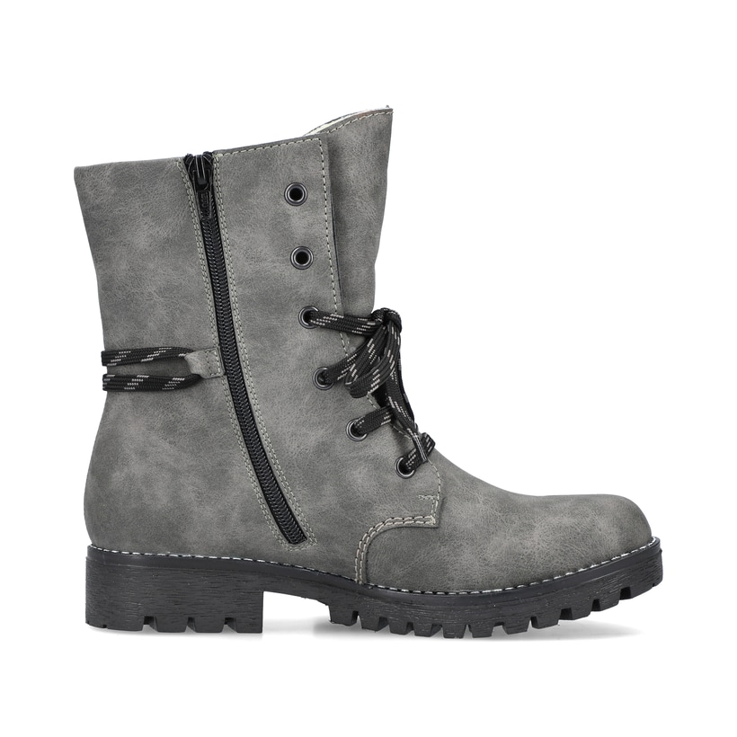 Mondgraue Rieker Damen Schnürstiefel 785K0-45 mit Schnürung und Reißverschluss. Schuh Innenseite