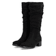 Schwarze Rieker Damen Hochschaftstiefel 74192-00 mit gerafftem Schaft. Schuhpaar seitlich schräg.