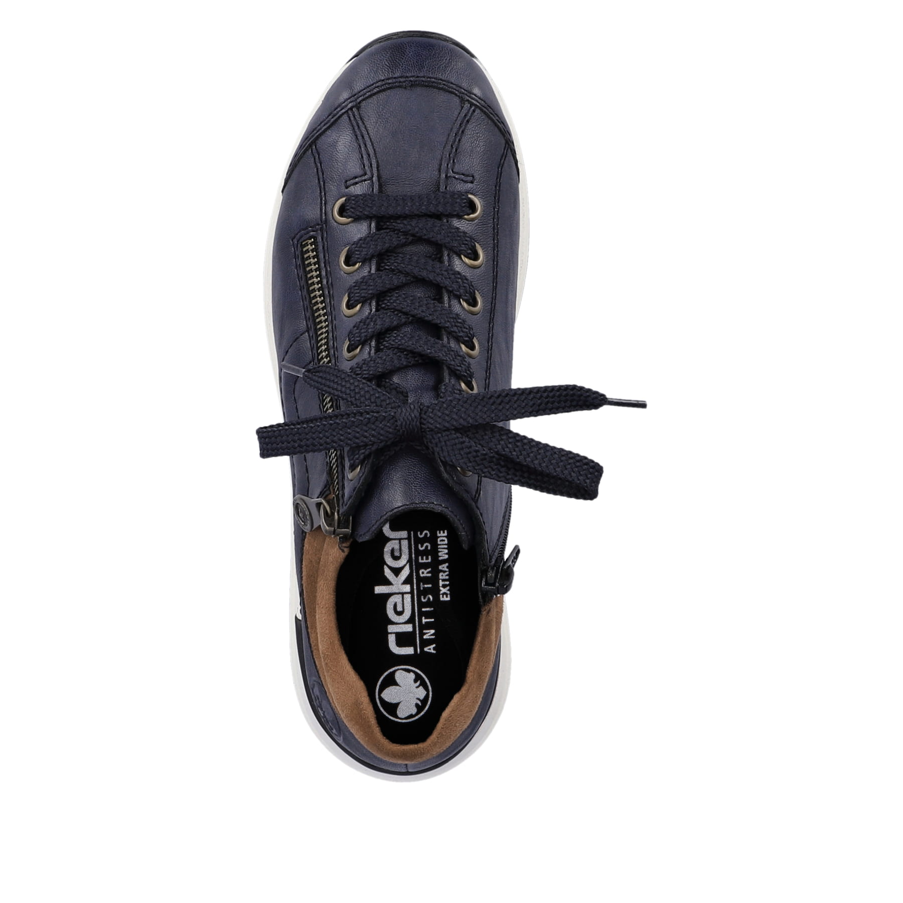 Marineblaue Rieker Damen Sneaker Low N1400-14 mit einer schockabsorbierenden Sohle. Schuh von oben