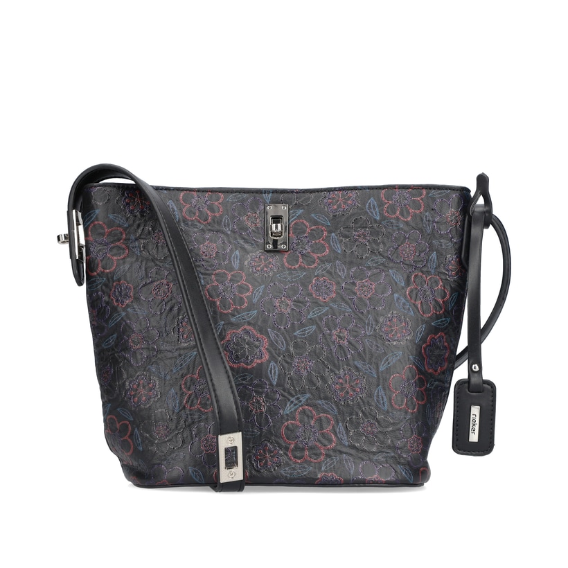 Rieker Handtasche H1657-90 in Schwarz mit Innenfach, Reißverschluss und Handyfach. Vorderseite.