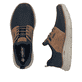 Dunkelblau-schwarze Rieker Herren Slipper B1850-14 mit lightsole+ sowie Gummizug. Schuh von oben, liegend.