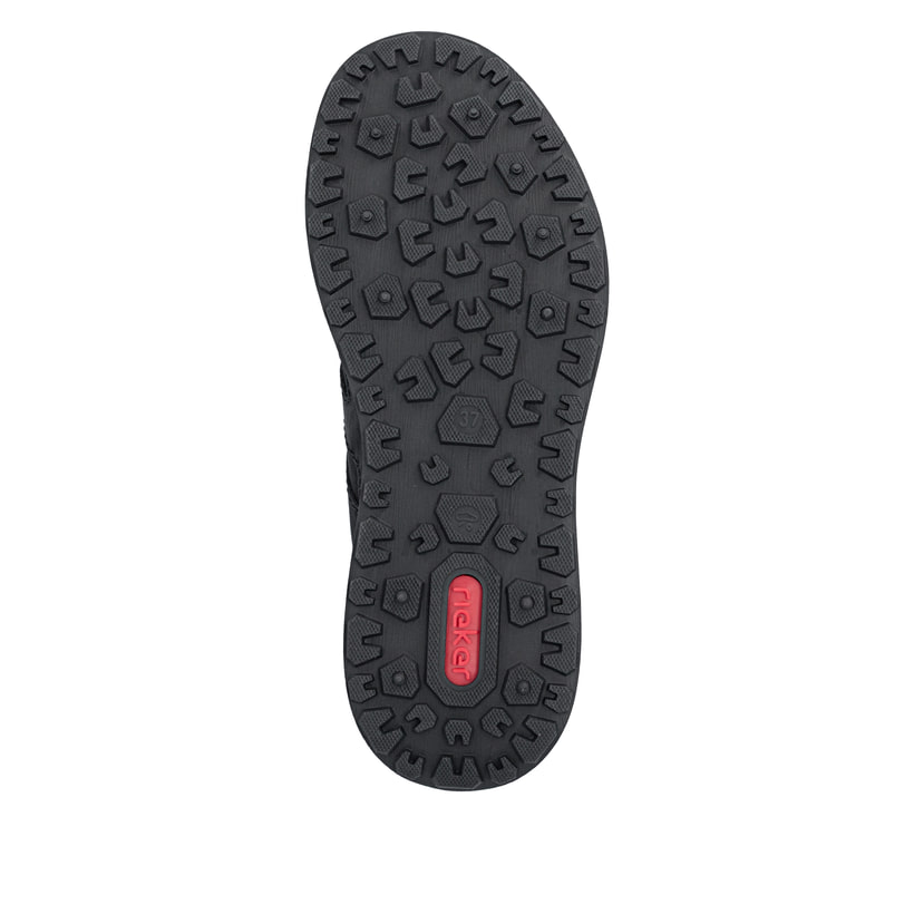 Schwarze Rieker Damen Sneaker Low Z0900-00 mit wasserabweisender TEX-Membran. Schuh Laufsohle.