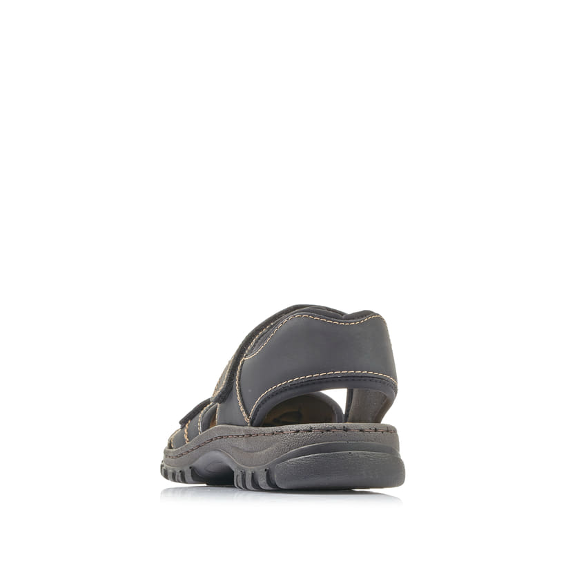 Schwarze Rieker Herren Trekkingsandalen 25051-01 mit einem Klettverschluss. Schuh von hinten.