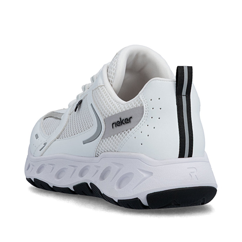 Weiße Rieker Damen Sneaker Low M6501-80 mit einer Schnürung sowie Komfortweite G. Schuh von hinten.