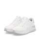 Weiße Rieker Damen Sneaker Low W2502-80 mit Schnürung sowie super leichter Sohle. Schuhpaar seitlich schräg.