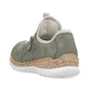 Grüne Rieker Damen Slipper N42G0-52 mit Deko-Reißverschluss sowie einem Gummizug. Schuh von hinten.