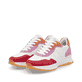 Weiße Rieker Damen Sneaker Low W1308-80 mit einer Schnürung. Schuhpaar seitlich schräg.