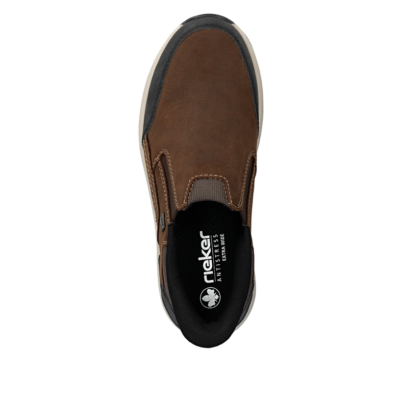 Braune Rieker Herren Slipper 11551-22 aus Rauleder. Schuh von oben.