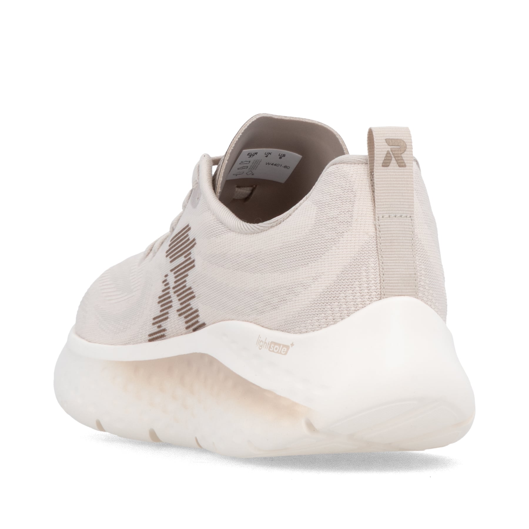 Beige Rieker Sport Damen Sneaker Low W4401-60. Schuh von hinten.