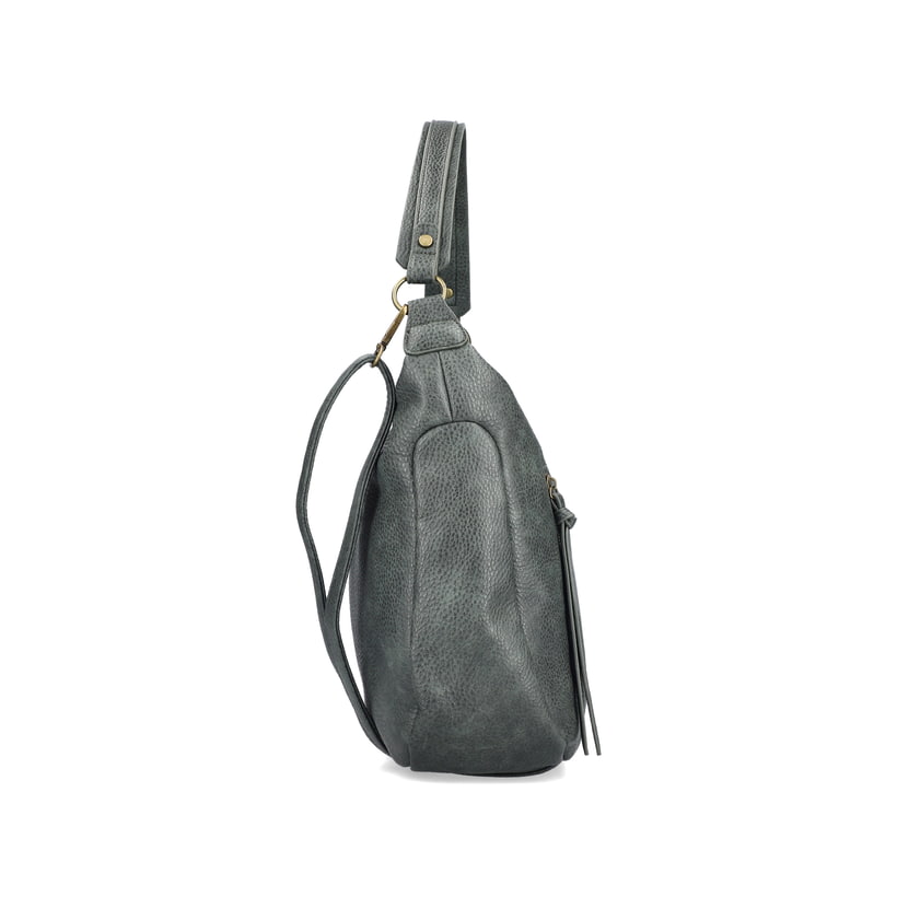 Sac bandoulière Rieker H1016-54 en vert avec fermeture éclair ainsi que poches extérieures et intérieures. Côté droit.