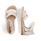 Beige Rieker Keilsandaletten V3673-60 mit Klettverschluss sowie leichter Sohle. Schuh von oben, liegend.