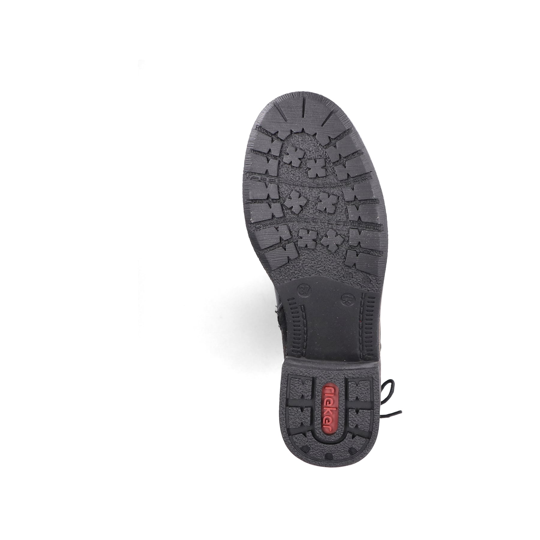 Schwarze Rieker Damen Hochschaftstiefel 94693-00 mit einem Reißverschluss. Schuh Laufsohle.