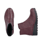 Weinrote Rieker Damen Kurzstiefel X9165-35 mit einem Reißverschluss. Schuh von oben, liegend.