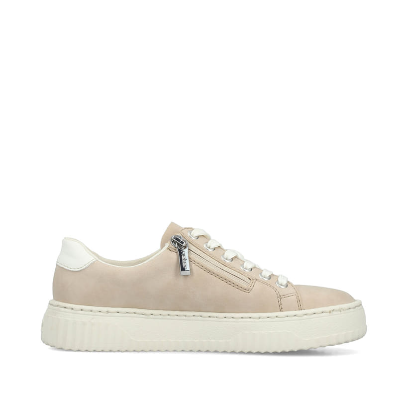 Beige Rieker Damen Sneaker Low N9920-62 mit einem Reißverschluss. Schuh Innenseite.