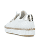Weiße Rieker Damen Slipper M2940-80 mit einem Reißverschluss. Schuh von hinten.