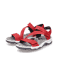 Rote Rieker Damen Trekkingsandalen 68871-33 mit einem Klettverschluss. Schuhpaar seitlich schräg.