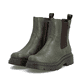 Dunkelgrüne Rieker Damen Chelsea Boots 76750-54 mit einem Reißverschluss. Schuhpaar seitlich schräg.