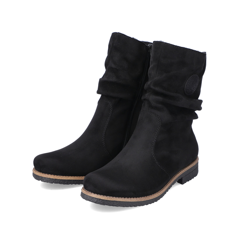 Rieker Stivaletti Corti Donna In Nero - Modello A Metà Polpaccio, Chiusura Con Lacci, Tacco Piatto 3,9 Cm