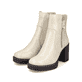 
Vanillebeige Rieker Damen Stiefeletten Y4155-60 mit Reißverschluss sowie Blockabsatz. Schuhpaar schräg.