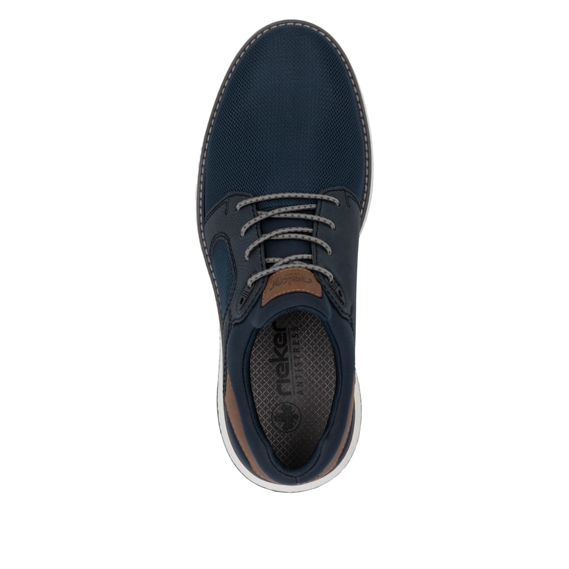 Blaue Rieker Herren Slipper 04452-14 mit einem Gummizug sowie Komfortweite G 1/2. Schuh von oben.