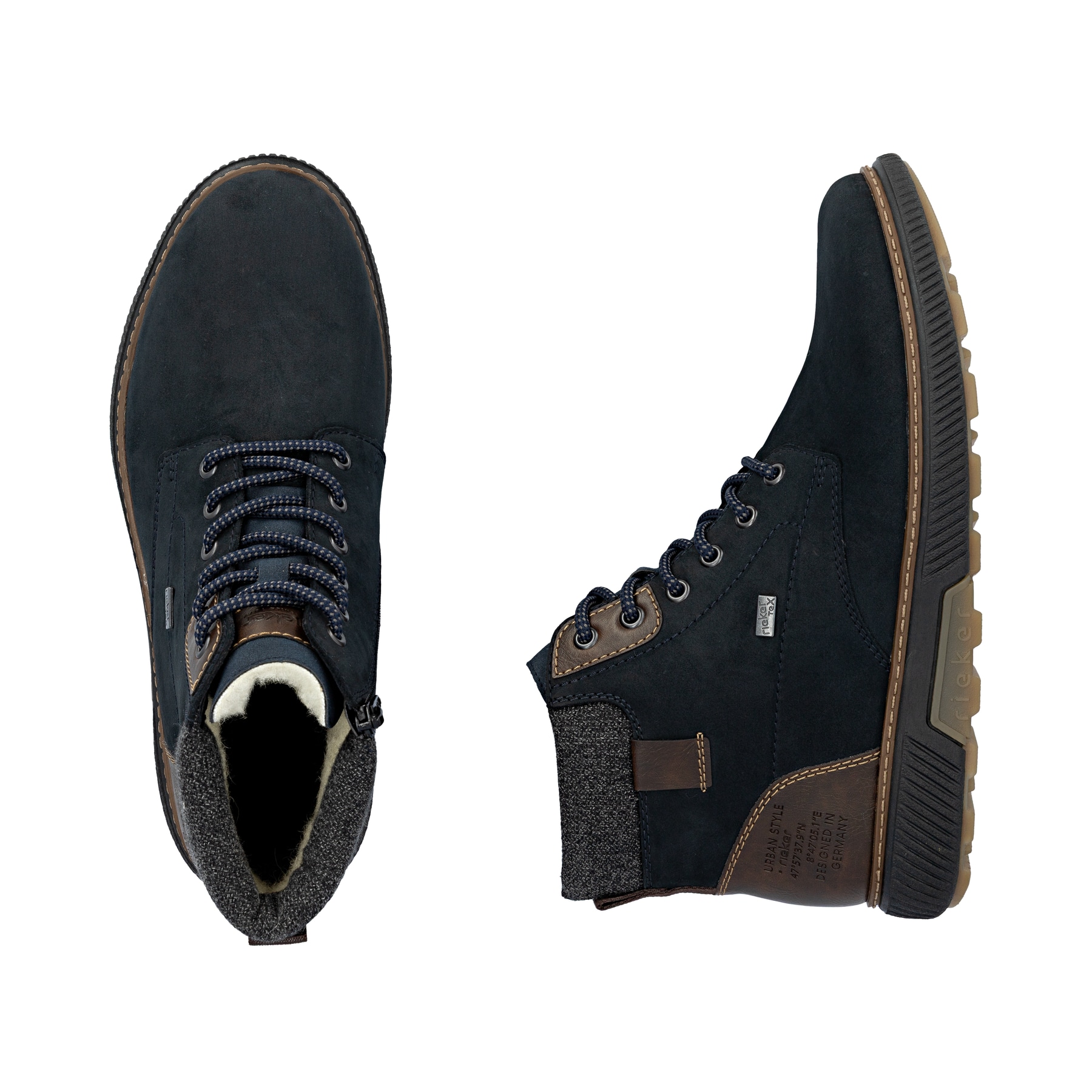 Blaue Rieker Herren Schnürstiefel B3343-15 aus Rauleder. Schuh von oben, liegend.