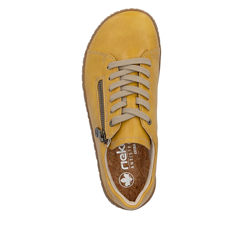 Chaussures à lacets Rieker jaunes femmes 52301-68 avec fermeture éclair. Chaussure vue de dessus.