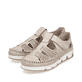 Beige Rieker Damen Slipper 49958-61, Barfußschuhe mit einem Klettverschluss. Schuhpaar seitlich schräg.