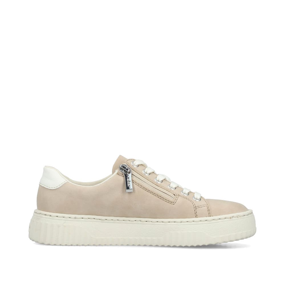 Beige Rieker Damen Sneaker Low N9920-62 mit einem Reißverschluss. Schuh Innenseite.