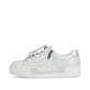Silberne Rieker Damen Sneaker Low N4960-90 mit dekorativer Prägung. Schuh Außenseite.