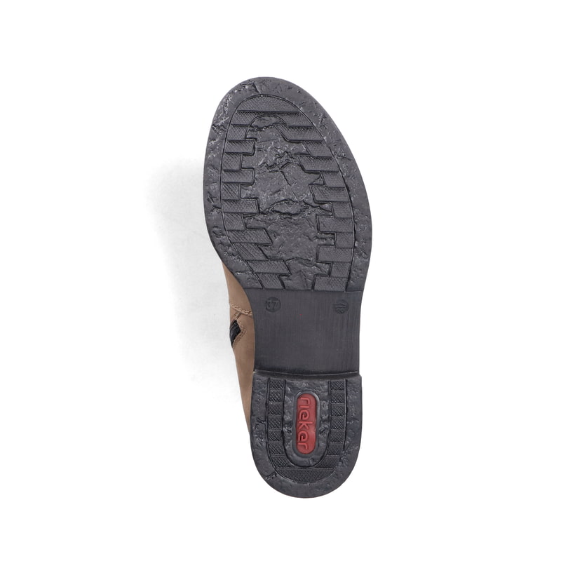 Braune Rieker Damen Chelsea Boots 74878-25 aus Glattleder mit Reißverschluss. Schuh Laufsohle.