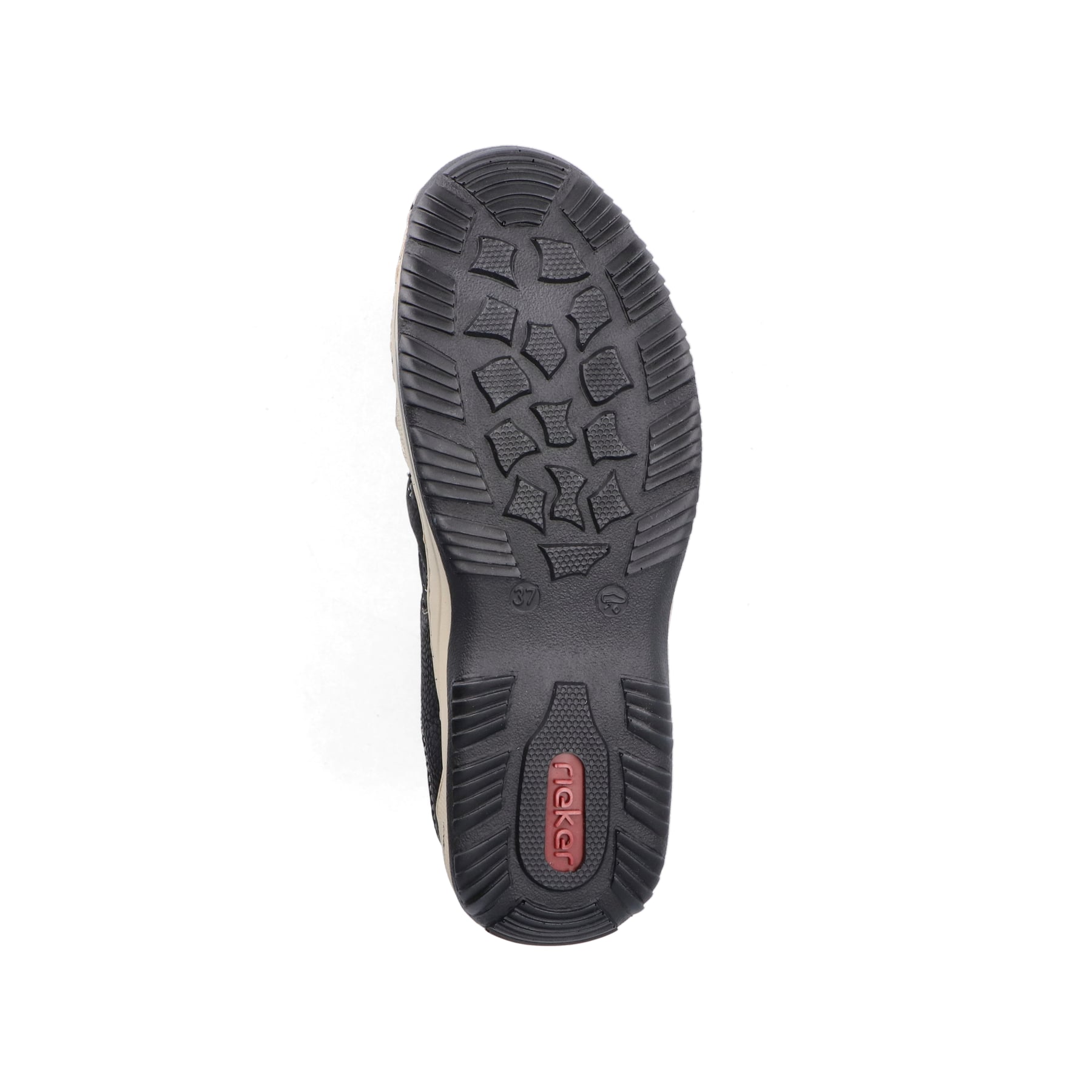 Schwarze Rieker Damen Clogs L0567-00 mit einem Gummizug sowie leichter Sohle. Schuh Laufsohle.