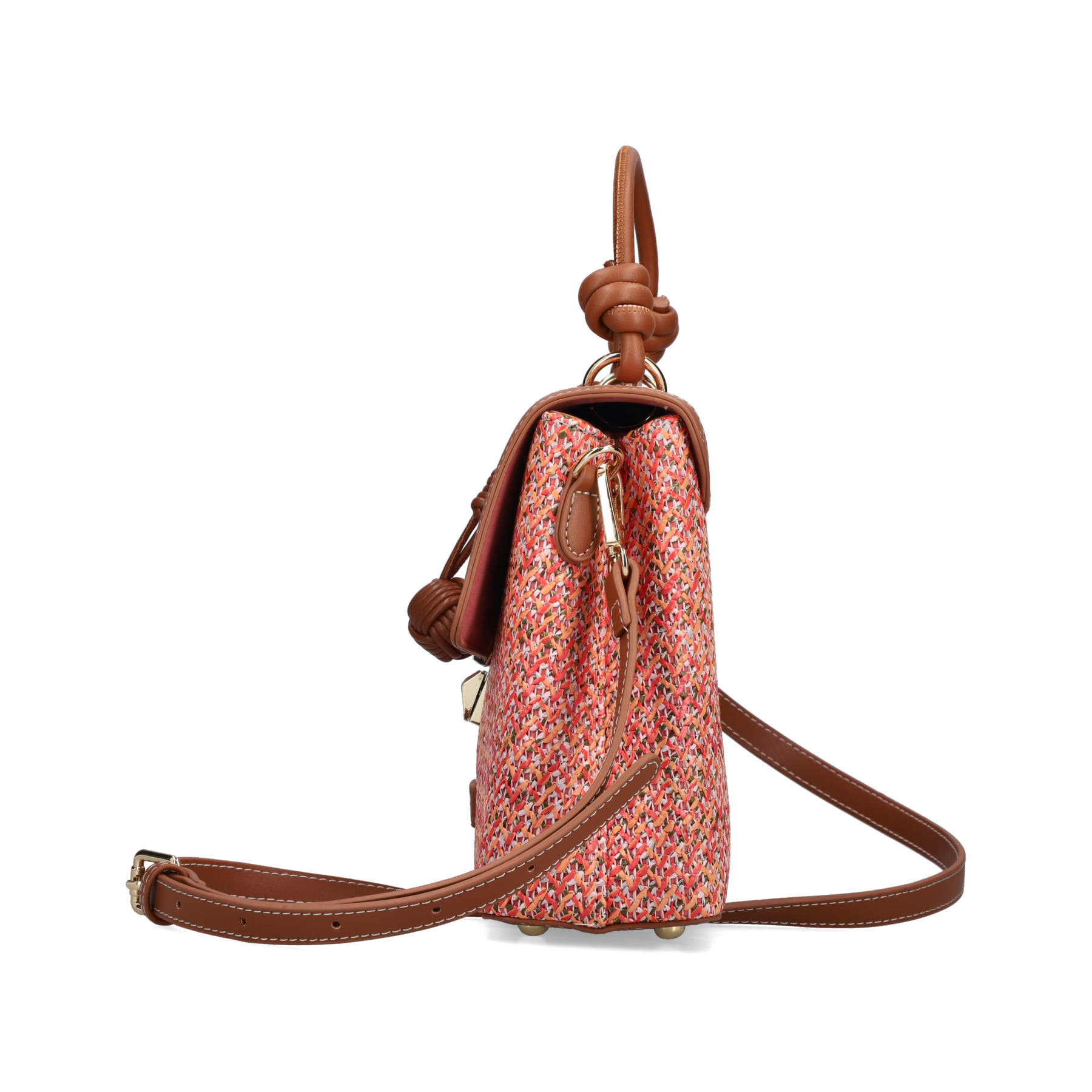 Sac à main Rieker H1606-94 rouge avec fermeture éclair et pendentif tressé. Côté droit.