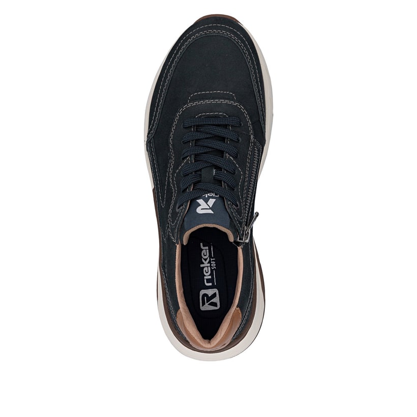 Blaue Rieker Herren Sneaker Low 06100-14 aus Glattleder mit einem Reißverschluss. Schuh von oben.