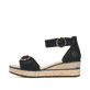 Schwarze Rieker Keilsandaletten 63780-00 mit trendigen Schnalle. Schuh Außenseite.