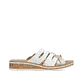 Weiße Rieker Damen Pantoletten V3678-80 mit Gummizug sowie leichter Sohle. Schuh Innenseite.