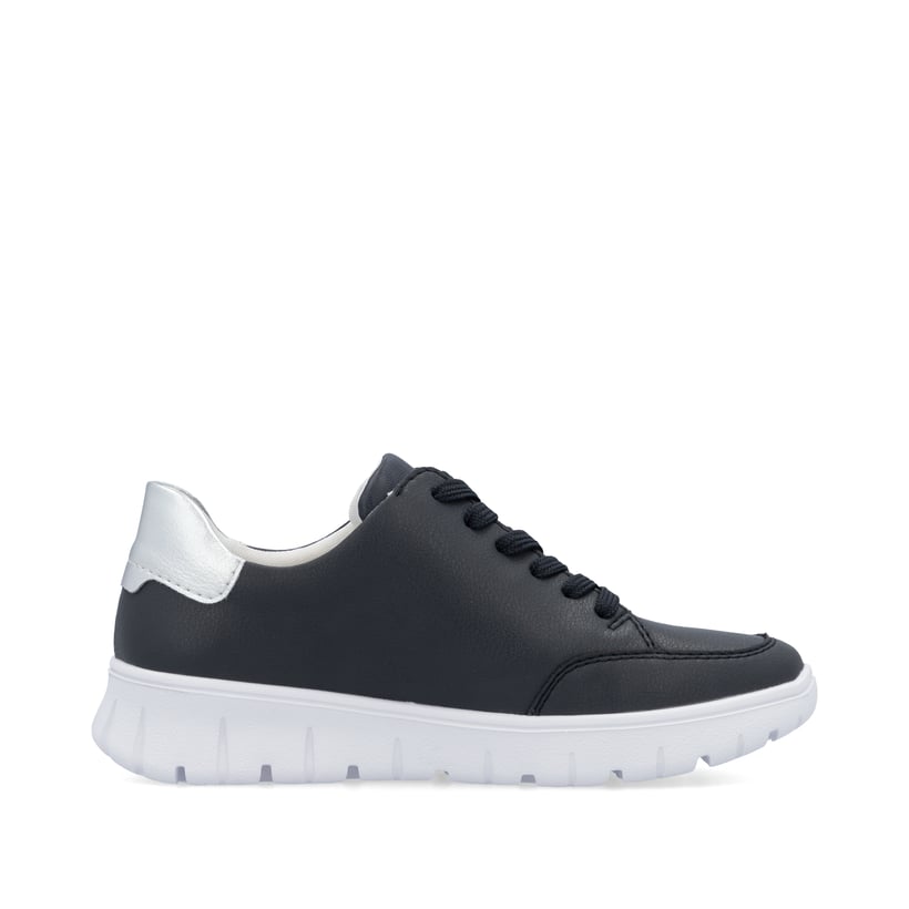 Baskets basses Rieker bleues pour femme N1313-14 avec fermeture éclair. Intérieur de la chaussure.