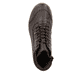 Dunkelbraune Rieker Damen Schnürstiefel 73510-26 mit einem Reißverschluss. Schuh von oben.