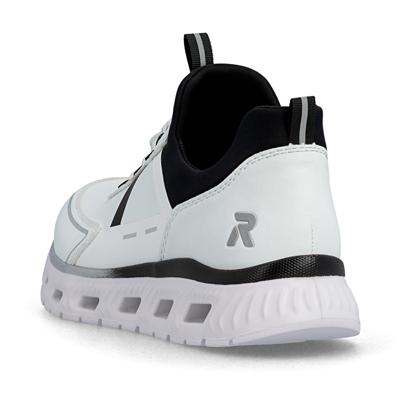 Baskets basses Rieker blanches végétaliennes pour femme M6062-80. Chaussure vue de l'arrière.