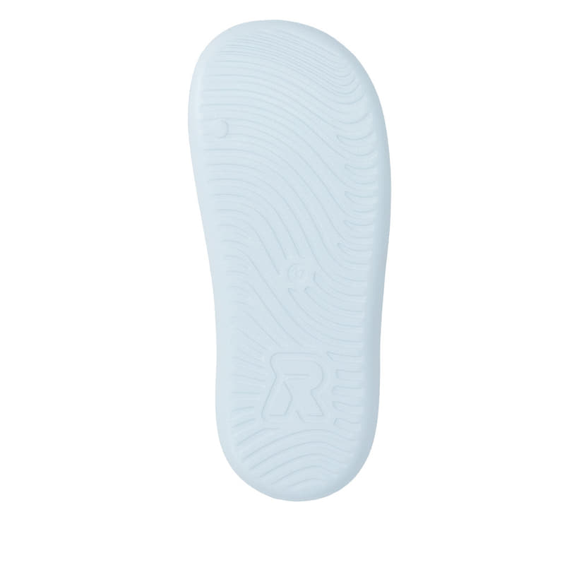 Blaue Rieker Damen Pantoletten W3450-11 mit flexibler und ultraleichter Sohle. Schuh Laufsohle.