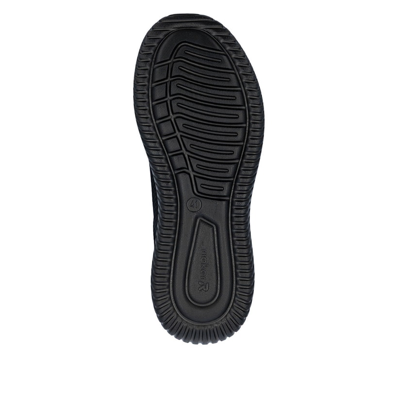 Schwarze Rieker Herren Slipper B9655-00 mit einem Gummizug sowie Komfortweite G. Schuh Laufsohle.