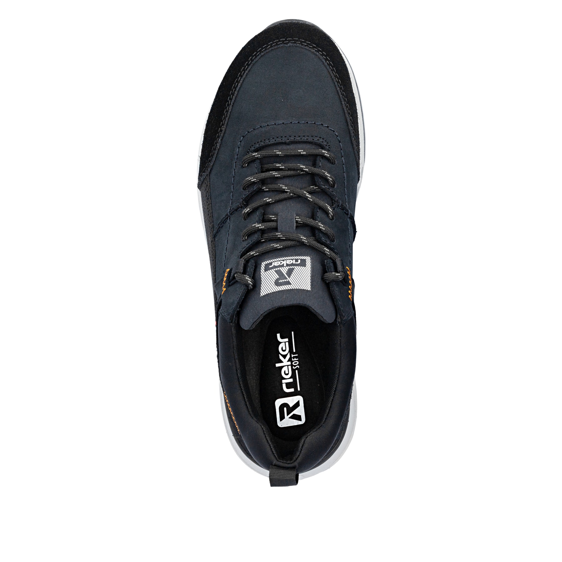 Dunkelblaue Rieker Herren Sneaker Low U0100-14 aus Rauleder. Schuh von oben.