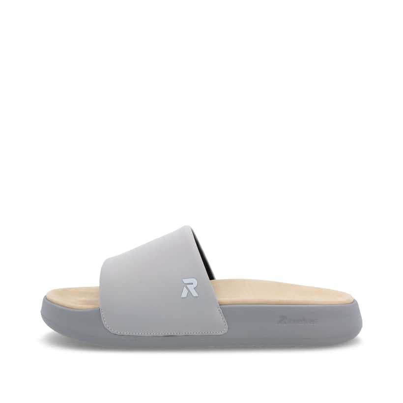 Graue Rieker Herren Pantoletten U3250-40 mit flexibler und ultraleichter Sohle. Schuh Außenseite.