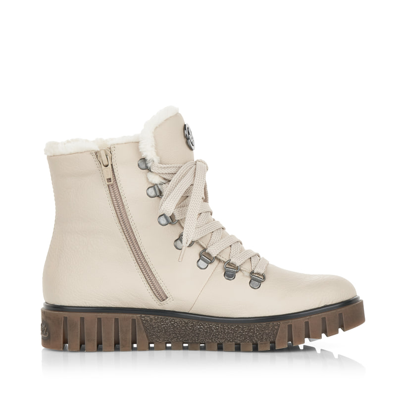 Braunbeige Rieker Damen Stiefeletten Y2594-20 mit Reißverschluss sowie Blockabsatz. Schuh Innenseite