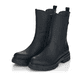 
Tiefschwarze Rieker Damen Chelsea Boots Z9180-02 mit einer robusten Profilsohle. Schuhpaar schräg.