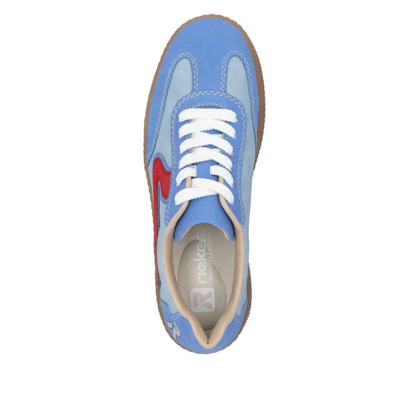 Blaue vegane Rieker Damen Sneaker Low M5512-10 mit einer Schnürung. Schuh von oben.