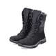 
Tiefschwarze Rieker Damen Schnürstiefel M9643-01 mit Schnürung und Reißverschluss. Schuhpaar schräg.
