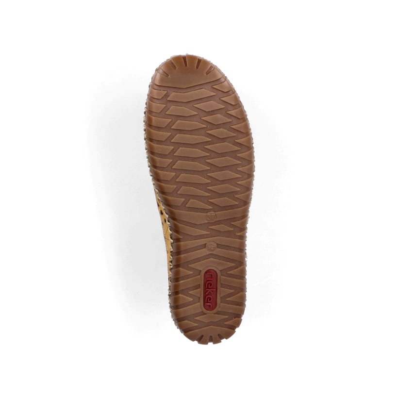 Gelbe Rieker Damen Slipper M2852-68, Barfußschuhe mit einem Gummizug. Schuh Laufsohle.